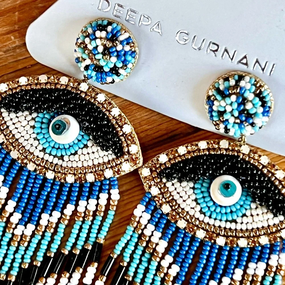 NWT Deepa Gurnani Beaded Fringe Chandeliers - Picture 6 of 16